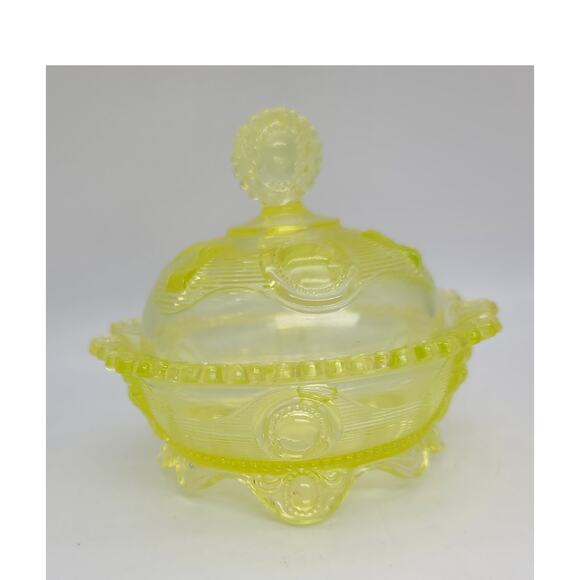 Antique Greentown Indiana Tumbler Dewey Vaseline Glass Small Butter w/ Lid MINT - Picture 3 of 9